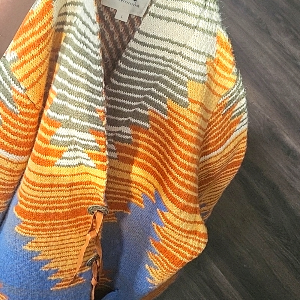 LG Indian design thick soft coat Western button w/ leather tassels cotton & rye